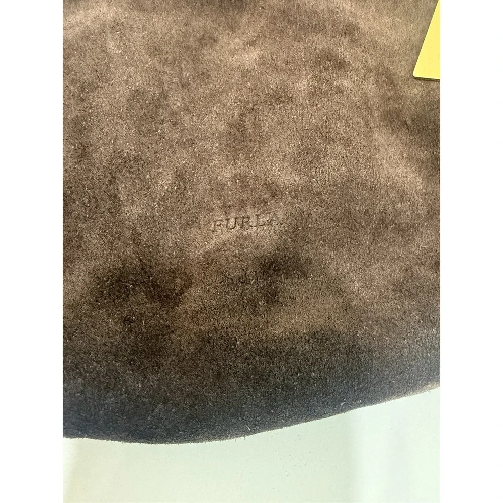 Furla Dark Brown Suede Shoulder Bag Made In Italy